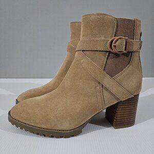 NEW Blondo Tamzin Ankle Boot Womens 8.5  Waterproof Tan Suede Fall Block Heel